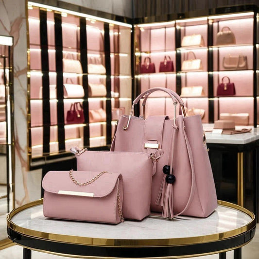 Black Women's 3-Piece Leather Handbag Set